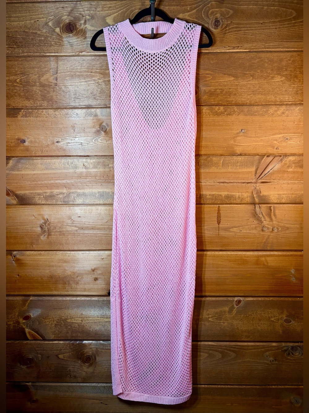 Women’s Pink Mesh Swim Coverup Maxi Dress With Slits and Open Back 💕🌴